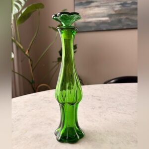 Avon green flower top glass perfume bottle. Vintage